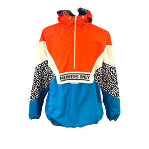 Members Only Sport Mens Large 90’s Retro Orange & Blue Windbreaker Pullover